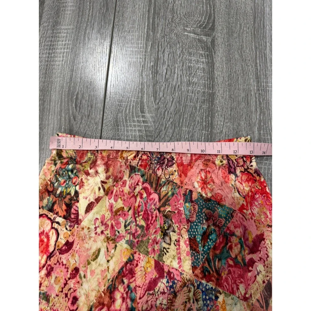 Peruvian Connection Patchwork Floral Maxi Skirt Multi Color Boho Side Slit XS